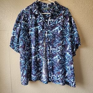 Cubavera Men’s Tropical Button Up Shirt 2X Blue Hawaiian Camp Shirt Resort I253